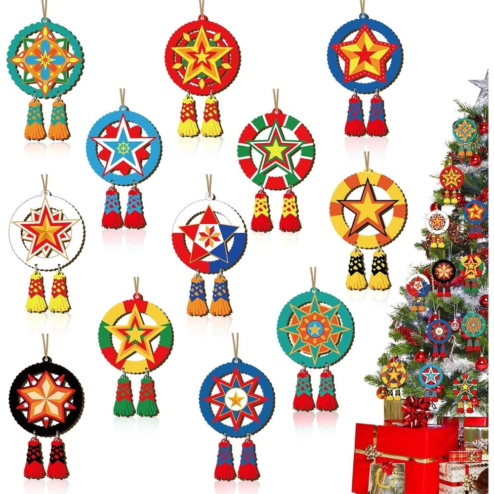 24 Pcs Philippine Christmas Tree Parol Ornament Christmas Mini Parol Wooden H...